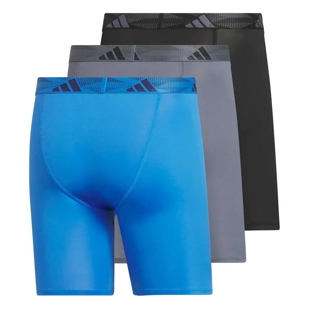 NWT adidas Men's Boxer Briefs (3-Pack)  -Wicking Underwear, Blue/ Grey/Black, XL